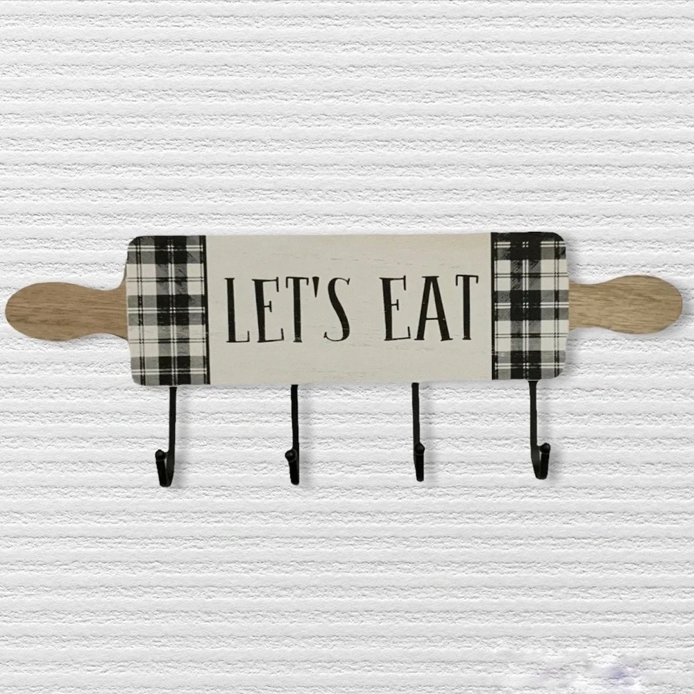 Hanging Hook Rack Multi Use Rack Black White Buffalo Check Plaid 7 in X 17 in